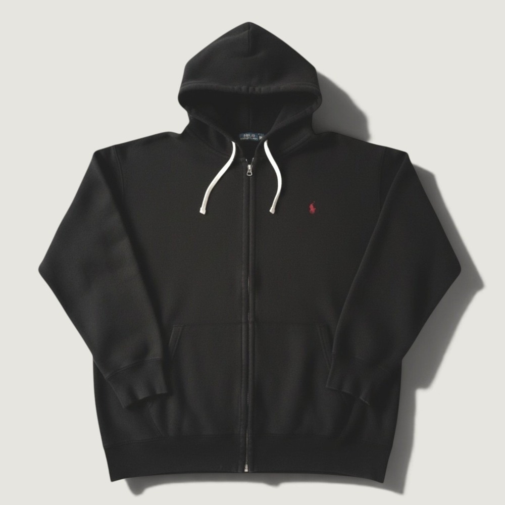 Polo Ralph Lauren Full Zip Hoodie Mens 2XLT Tall Black Red Pony Logo Fleece